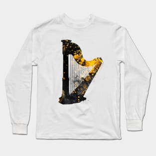 Harp music art gold and black #harp #music Long Sleeve T-Shirt